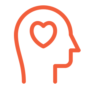 red outlined icon of a head with a heart inside