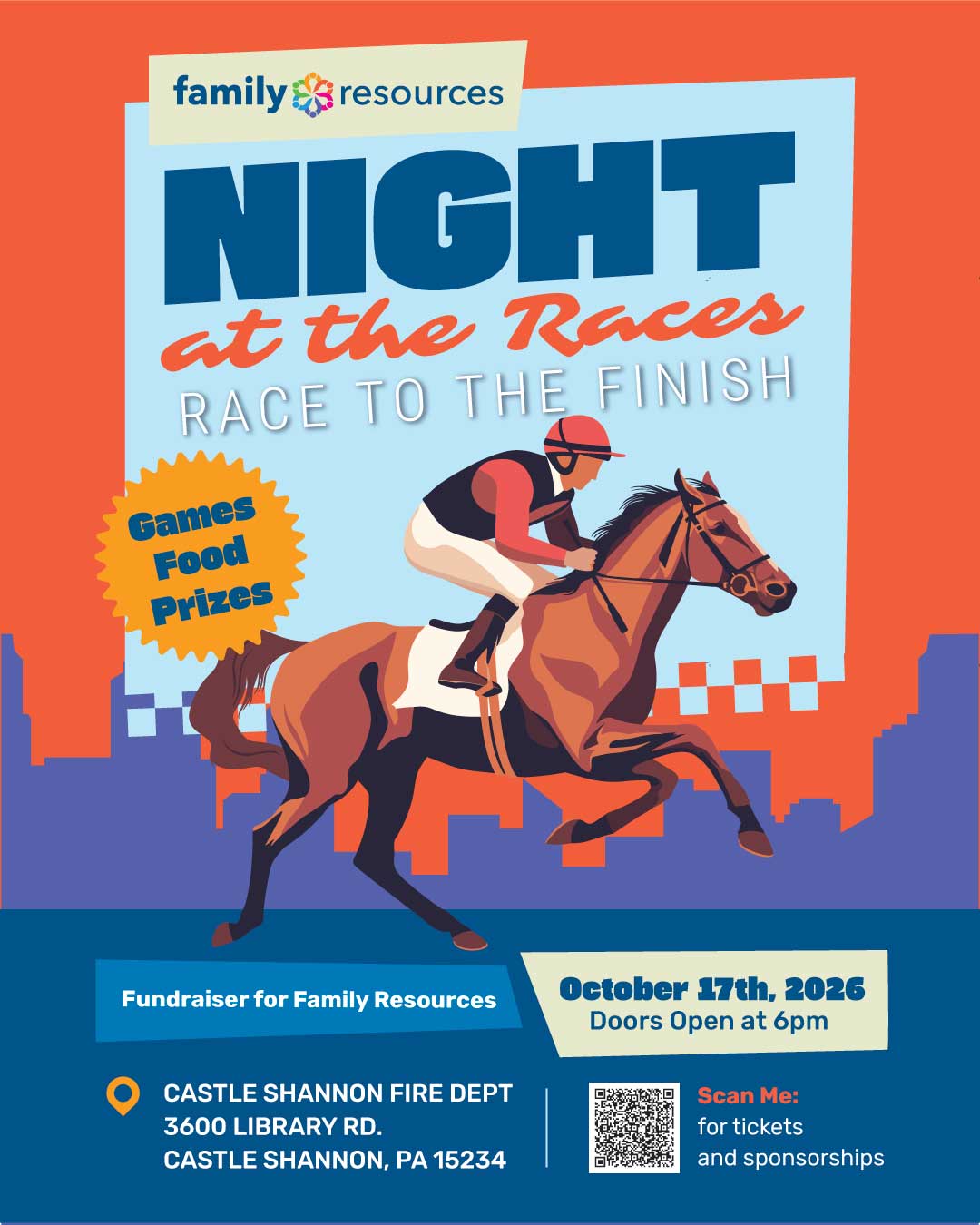 Night at the Races - Race to the Finish. Fundraiser for Family Resources. October 17th.